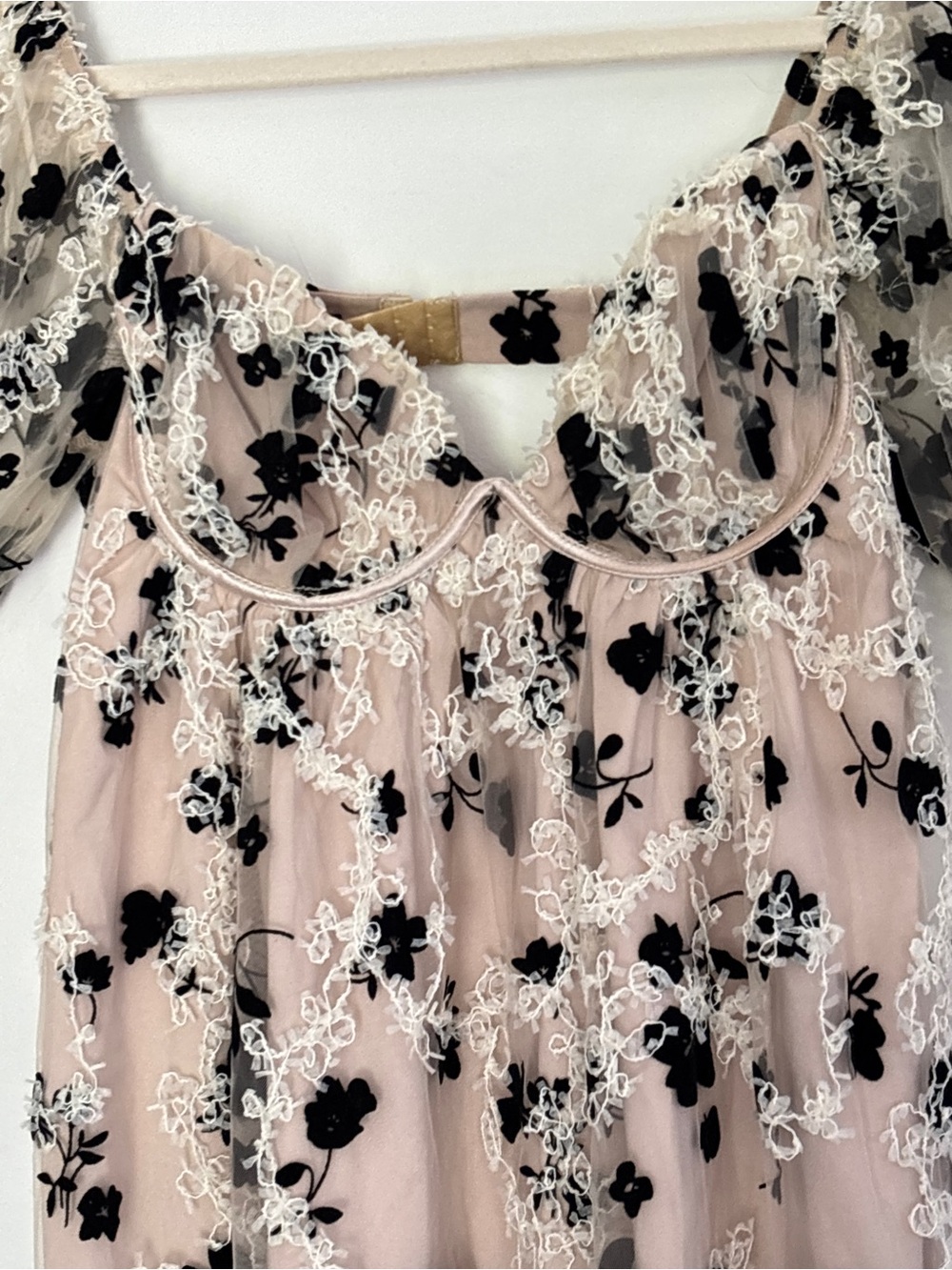 Storia Floral Crushed Velvet Mesh Lined Babydoll Mini Dress Size Small NEW *b8 - Picture 4 of 12